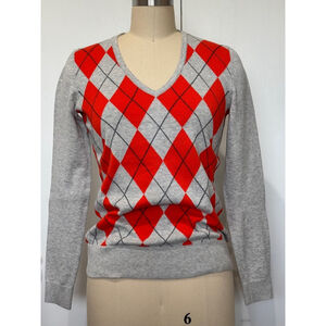 Women's Tommy Hilfiger Sweater, S/P, Grey, Red, blue v-neck argyle sweater EUC
